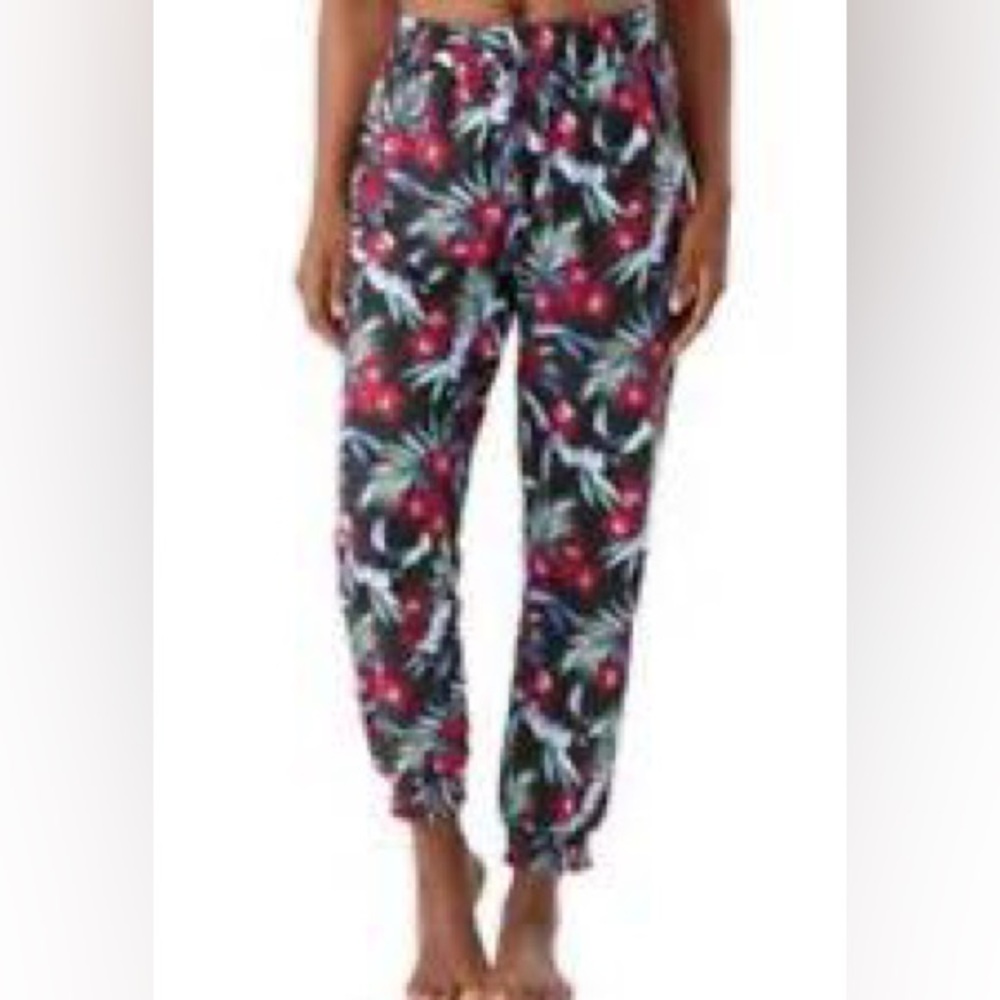 Tommy Bahama Tropical Beach Pant Black Floral Size L Elastic Drawstring Waist